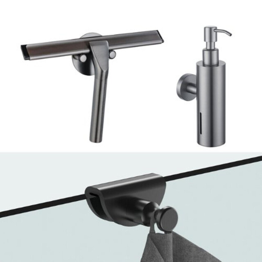 Fortifura accessoireset - glaswisser - zeepdispenser - handdoekhaak - geborsteld gunmetal SW1211591/SW1111571/SW1152338 afbeelding 1