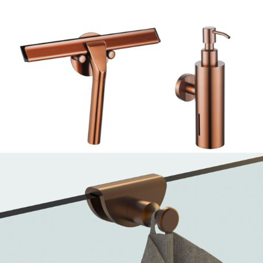 Fortifura accessoireset - glaswisser - zeepdispenser - handdoekhaak - geborsteld koper SW1211580/SW1111572/SW1152339 afbeelding 1