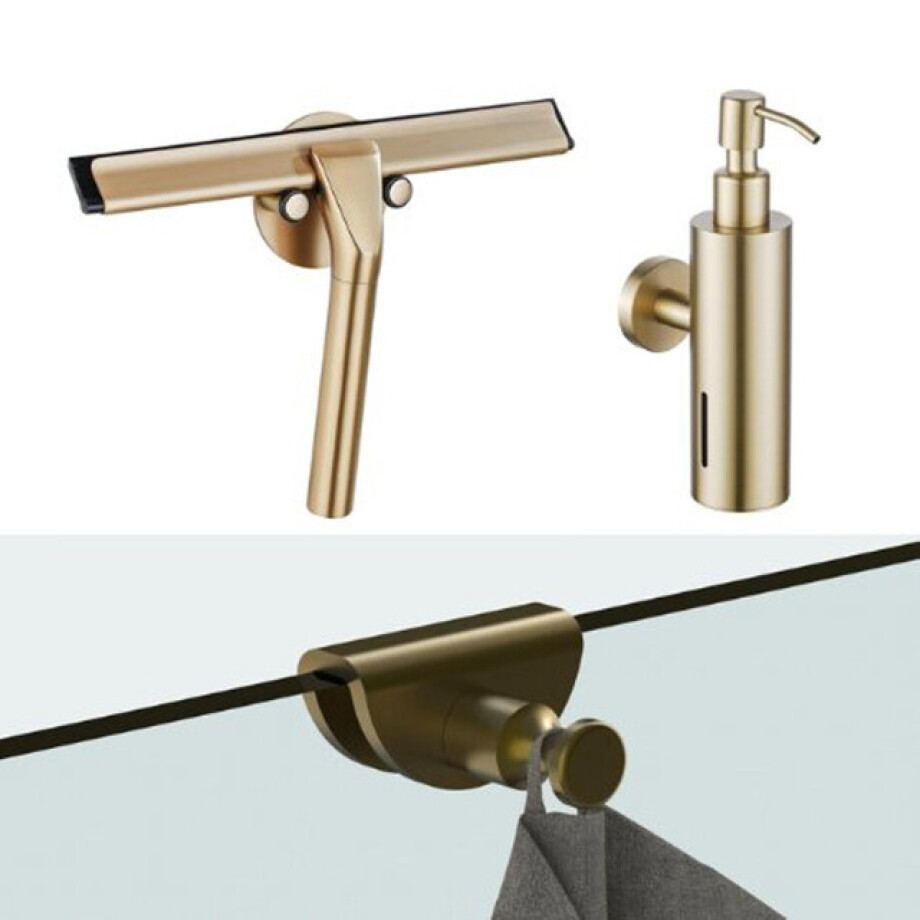 Fortifura accessoireset - glaswisser - zeepdispenser - handdoekhaak - geborsteld messing SW1211579/SW1111569/SW1152337 afbeelding 1