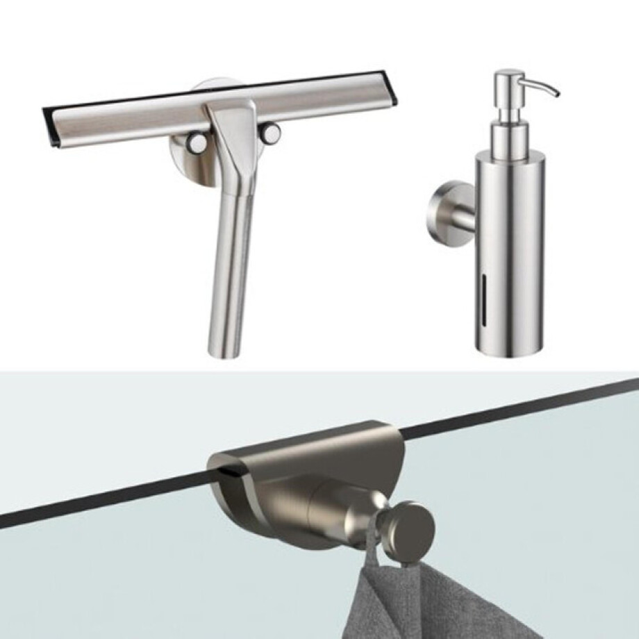 Fortifura accessoireset - glaswisser - zeepdispenser - handdoekhaak - geborsteld RVS SW1211582/SW1111568/SW1152336 afbeelding 1