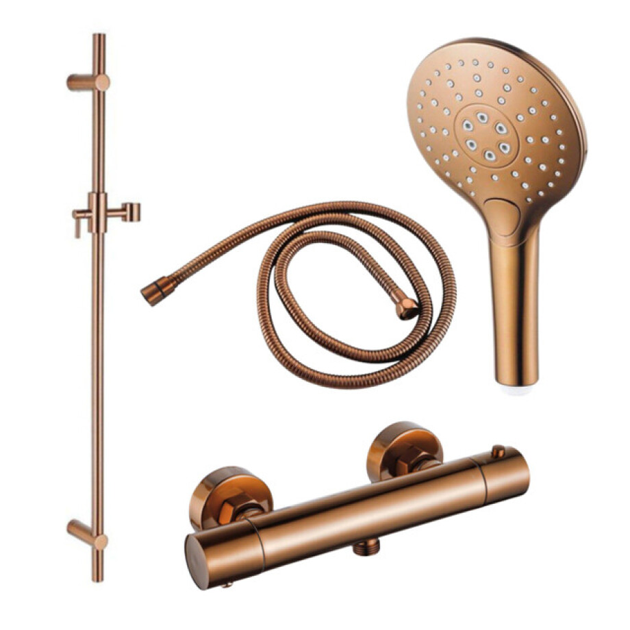 Fortifura Calvi douchekraan met glijstangset met ronde handdouche, metalen doucheslang Geborsteld koper PVD SW970036/SW970047/SW970048/SW970053 Fortifura Calvi douchekraan met glijstangset met ronde handdouche, metalen doucheslang Geborsteld koper PVD SW970036/SW970047/SW970048/SW970053 afbeelding 1