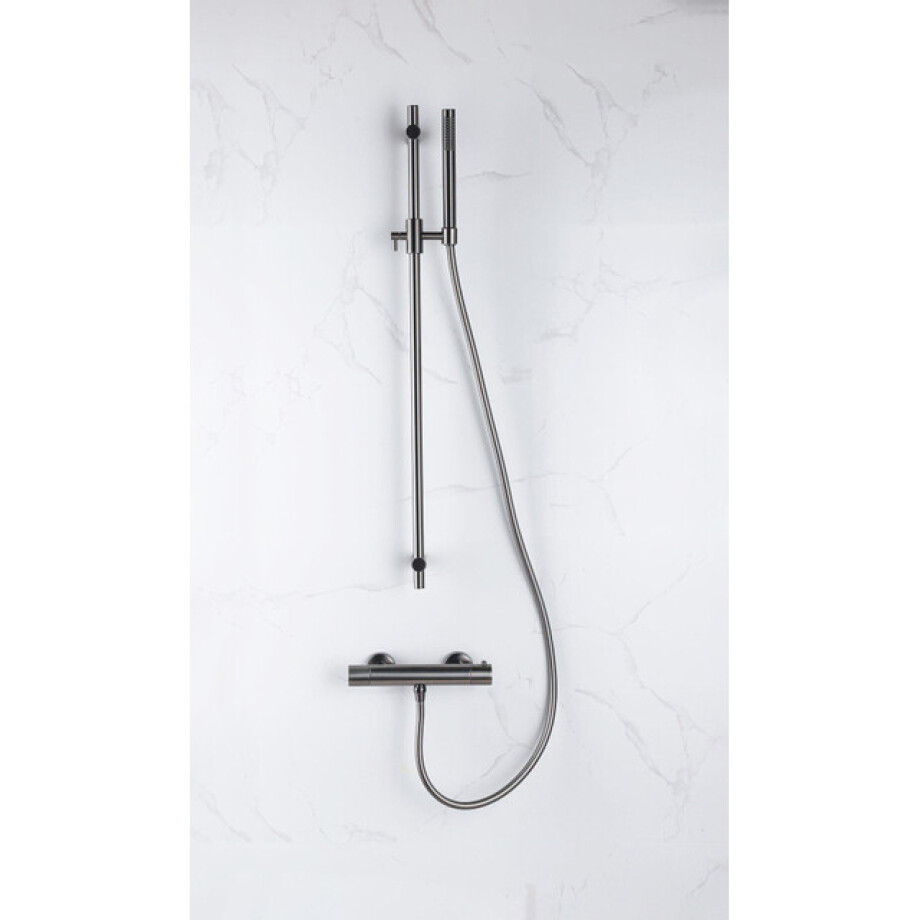 Fortifura Calvi douchekraan met glijstangset met staafhanddouche, gladde doucheslang Geborsteld Gunmetal PVD SW767491/SW766537/SW721165/SW767285 afbeelding 1