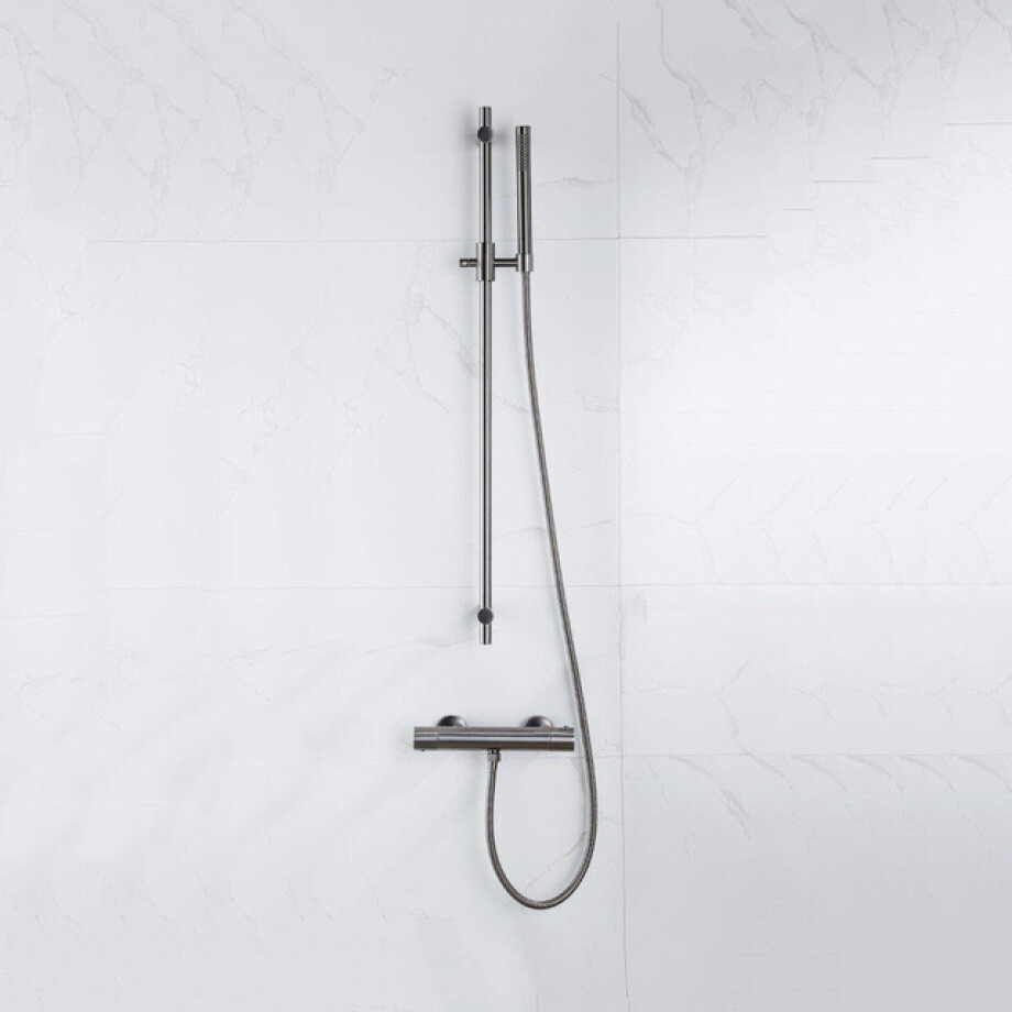 Fortifura Calvi douchekraan met glijstangset met staafhanddouche, metalen doucheslang Geborsteld Gunmetal PVD (antraciet) SW767491/SW766537/SW706207/SW767285 afbeelding 1
