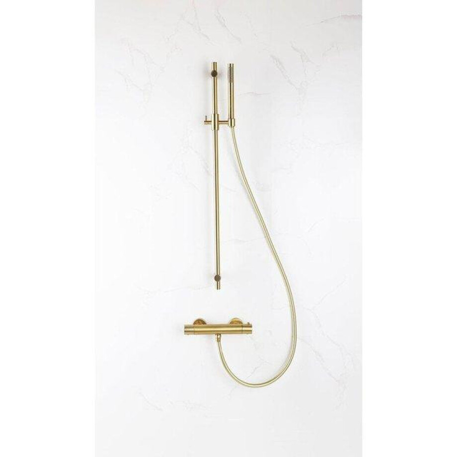 Fortifura Calvi douchekraan met glijstangset met staafhanddouche, metalen doucheslang Geborsteld Messing PVD (Goud) (goud) SW767490/SW720570/SW706206/SW720571 Fortifura Calvi douchekraan met glijstangset met staafhanddouche, metalen doucheslang Geborsteld Messing PVD (Goud) (goud) SW767490/SW720570/SW706206/SW720571 afbeelding 1