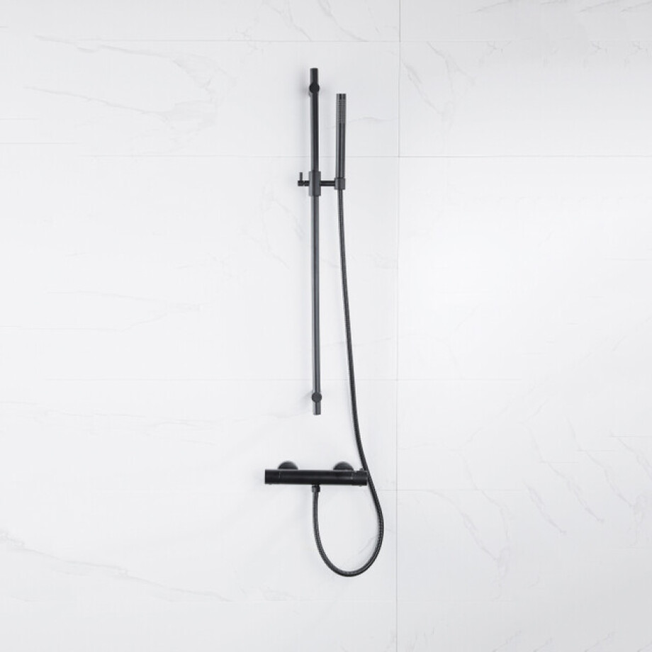 Fortifura Calvi douchekraan met glijstangset met staafhanddouche, metalen doucheslang mat zwart SW767488/SW496811/SW706203/SW377839 Fortifura Calvi douchekraan met glijstangset met staafhanddouche, metalen doucheslang mat zwart SW767488/SW496811/SW706203/SW377839 afbeelding 1