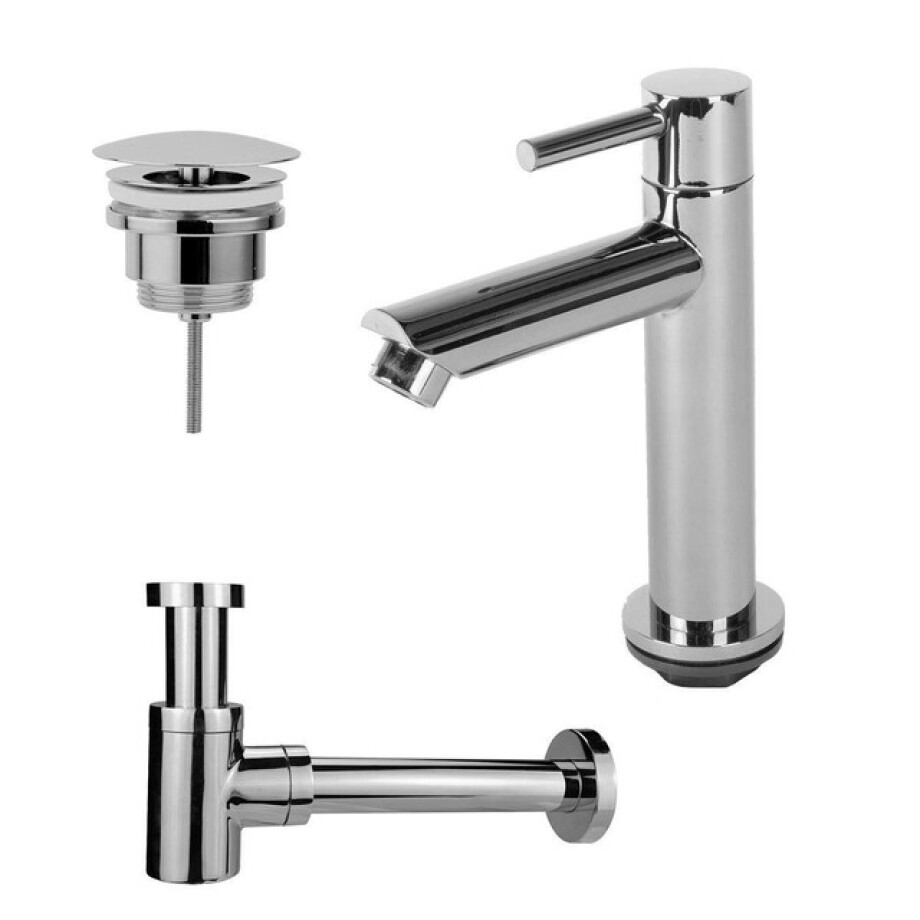 Fortifura Calvi fonteinkraanset met staande fonteinkraan laag, always open plug en design sifon Chroom SW696234 / SW696209 / SW696219 afbeelding 1