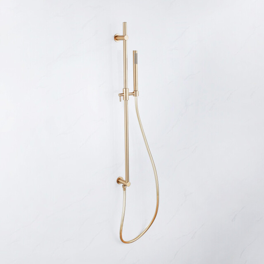 Fortifura Calvi Glijstangset - geïntegreerde wandaansluitbocht - doucheslang metaal- staaf handdouche - Geborsteld Messing PVD (Goud) SW1111531//SW706208//SW720570 afbeelding 1