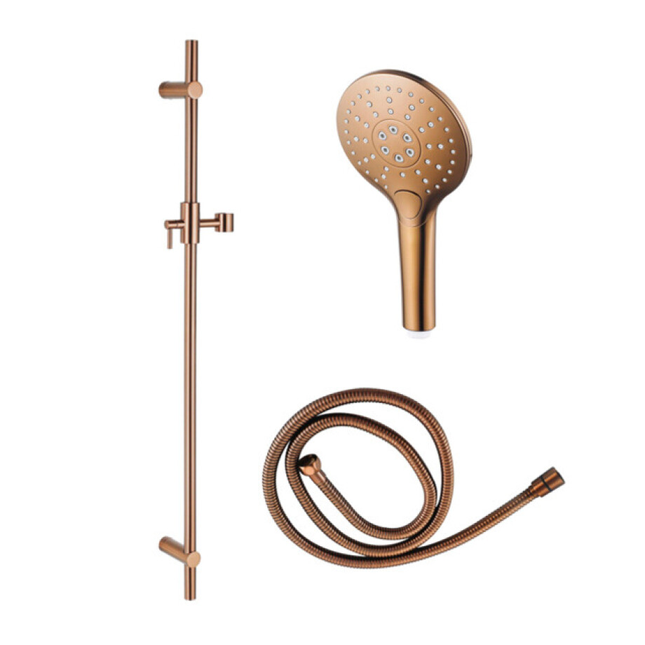 Fortifura Calvi glijstangset met ronde handdouche, metalen doucheslang geborsteld koper SW970053/SW970047/SW970048 Fortifura Calvi glijstangset met ronde handdouche, metalen doucheslang geborsteld koper SW970053/SW970047/SW970048 afbeelding 1