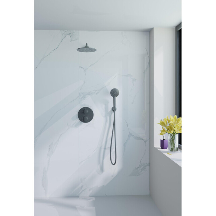 Fortifura Calvi Inbouw Regendoucheset - rond - thermostatisch - wandarm - 25cm hoofddouche - ronde handdouche - gladde slang - Geborsteld Gunmetal PVD SW721165/SW720556/SW720563/SW766536/SW721170/SW799 Fortifura Calvi Inbouw Regendoucheset - rond - thermostatisch - wandarm - 25cm hoofddouche - ronde handdouche - gladde slang - Geborsteld Gunmetal PVD SW721165/SW720556/SW720563/SW766536/SW721170/SW799 afbeelding 1