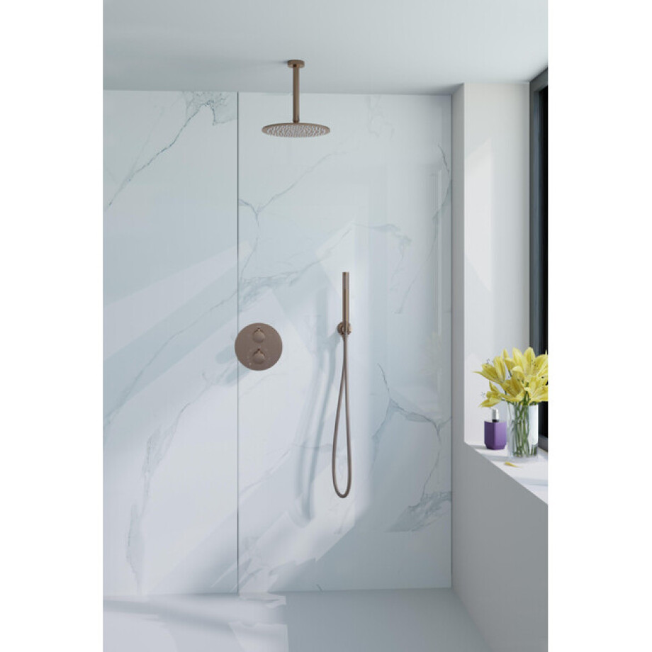 Fortifura Calvi inbouw Regendoucheset - rond - thermostatisch - wandarm - 25cm hoofddouche - staaf handdouche - Geborsteld koper PVD (Koper) SW970038/SW970041/SW970043/SW970045/SW970046/SW970 Fortifura Calvi inbouw Regendoucheset - rond - thermostatisch - wandarm - 25cm hoofddouche - staaf handdouche - Geborsteld koper PVD (Koper) SW970038/SW970041/SW970043/SW970045/SW970046/SW970 afbeelding 1