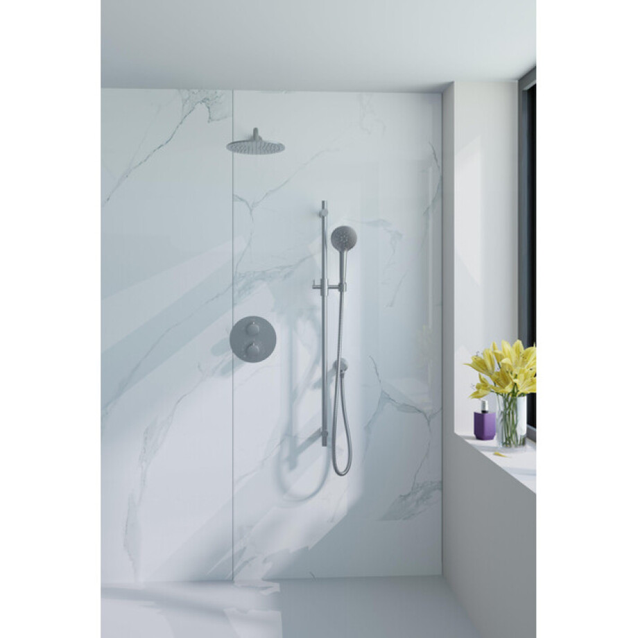 Fortifura Calvi Inbouw Regendoucheset - rond - thermostatisch - wandarm - glijstang - 25cm hoofddouche - ronde handdouche - metalen slang - Geborsteld RVS PVD (RVS) SW1183045/SW706208/SW720554/SW720561/SW1159493/SW1 afbeelding 1