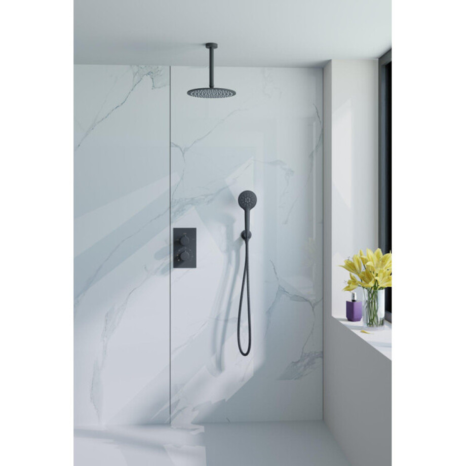 Fortifura Calvi Inbouw Regendoucheset - thermostatisch - plafondarm - 25cm hoofddouche - ronde handdouche - metalen doucheslang - mat zwart SW706203/SW720553/SW496816/SW377853/SW542644/SW721 Fortifura Calvi Inbouw Regendoucheset - thermostatisch - plafondarm - 25cm hoofddouche - ronde handdouche - metalen doucheslang - mat zwart SW706203/SW720553/SW496816/SW377853/SW542644/SW721 afbeelding 1