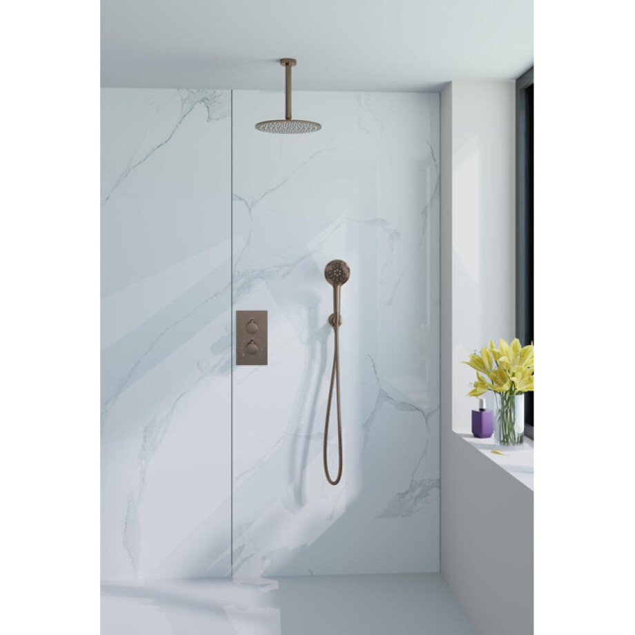 Fortifura Calvi Inbouw Regendoucheset - thermostatisch - plafondarm - 30cm hoofddouche - ronde handdouche - metalen doucheslang - geborsteld koper PVD (Koper) SW970048/SW1139124/ SW970047/ SW970042/ SW970045/ Fortifura Calvi Inbouw Regendoucheset - thermostatisch - plafondarm - 30cm hoofddouche - ronde handdouche - metalen doucheslang - geborsteld koper PVD (Koper) SW970048/SW1139124/ SW970047/ SW970042/ SW970045/ afbeelding 1