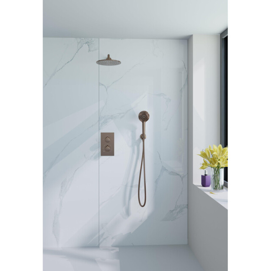 Fortifura Calvi Inbouw Regendoucheset - thermostatisch - wandarm - 25cm hoofddouche - ronde handdouche - gladde doucheslang - Geborsteld koper PVD (Koper) SW970038/SW970041/SW970043/SW970045/SW970047/SW799 Fortifura Calvi Inbouw Regendoucheset - thermostatisch - wandarm - 25cm hoofddouche - ronde handdouche - gladde doucheslang - Geborsteld koper PVD (Koper) SW970038/SW970041/SW970043/SW970045/SW970047/SW799 afbeelding 1