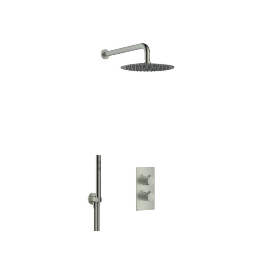 Fortifura Calvi Inbouw Regendoucheset - thermostatisch - wandarm - 25cm hoofddouche - staaf handdouche - metalen doucheslang - geborsteld Gunmetal PVD SW720556/SW720563/SW706207/SW721170/SW766536/SW766 Fortifura Calvi Inbouw Regendoucheset - thermostatisch - wandarm - 25cm hoofddouche - staaf handdouche - metalen doucheslang - geborsteld Gunmetal PVD SW720556/SW720563/SW706207/SW721170/SW766536/SW766 afbeelding 1