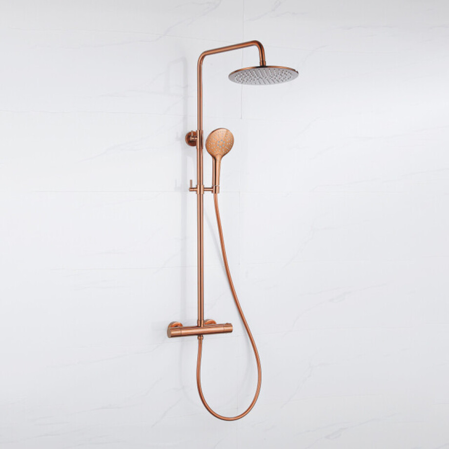 Fortifura Calvi Regendoucheset - thermostatisch - 30cm hoofddouche - gladde slang - ronde handdouche - Geborsteld koper PVD (Koper) SW1159502 SW1139124 SW970047 SW799407 Fortifura Calvi Regendoucheset - thermostatisch - 30cm hoofddouche - gladde slang - ronde handdouche - Geborsteld koper PVD (Koper) SW1159502 SW1139124 SW970047 SW799407 afbeelding 1
