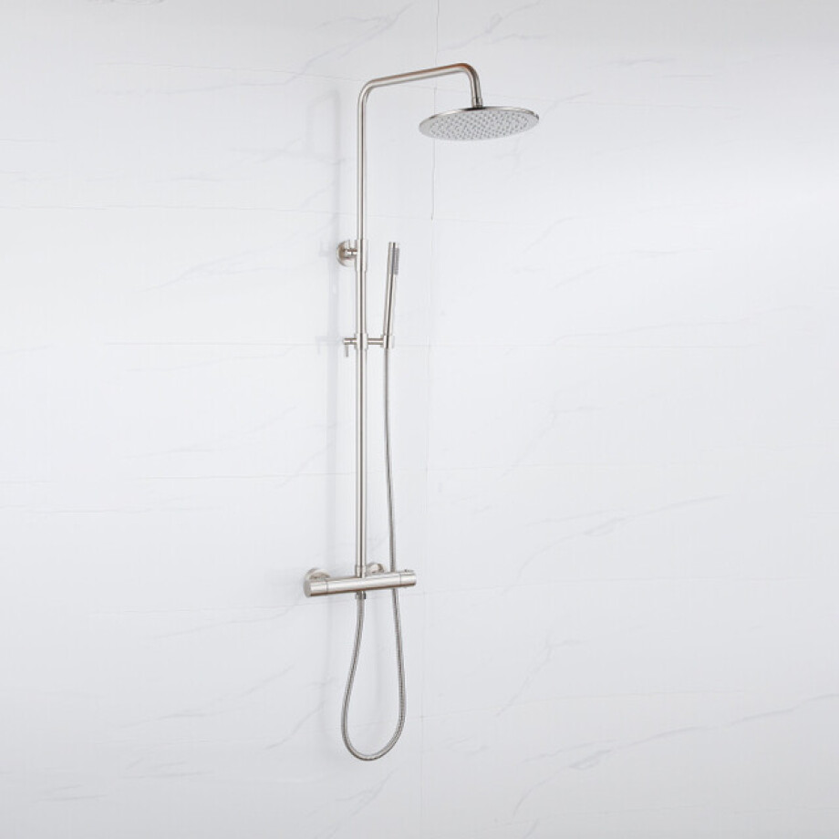 Fortifura Calvi Regendoucheset - thermostatisch - 30cm hoofddouche - metalen slang - staaf handdouche - Geborsteld RVS PVD SW1159499 SW1139121 afbeelding 1