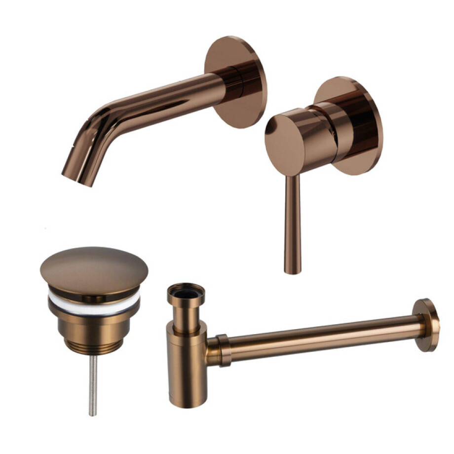 Fortifura Calvi Slim Wastafelkraanset - inbouw wastafelkraan - always open plug - verlaagde design sifon - Geborsteld koper PVD (Koper) SW799403 / SW970034 / SW799405 Fortifura Calvi Slim Wastafelkraanset - inbouw wastafelkraan - always open plug - verlaagde design sifon - Geborsteld koper PVD (Koper) SW799403 / SW970034 / SW799405 afbeelding 1