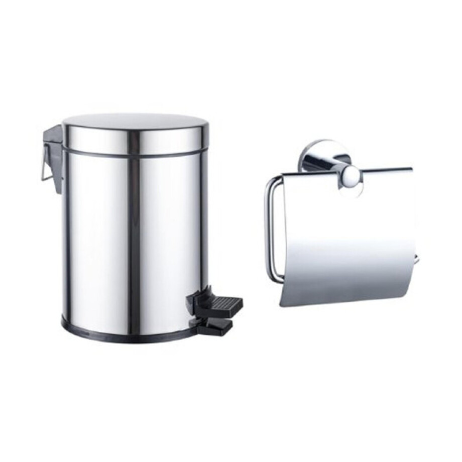 Fortifura Calvi toilet accessoireset - toiletrolhouder - met klep - pedaalemmer - 5 liter - chroom SW1183142/SW1111576 afbeelding 1