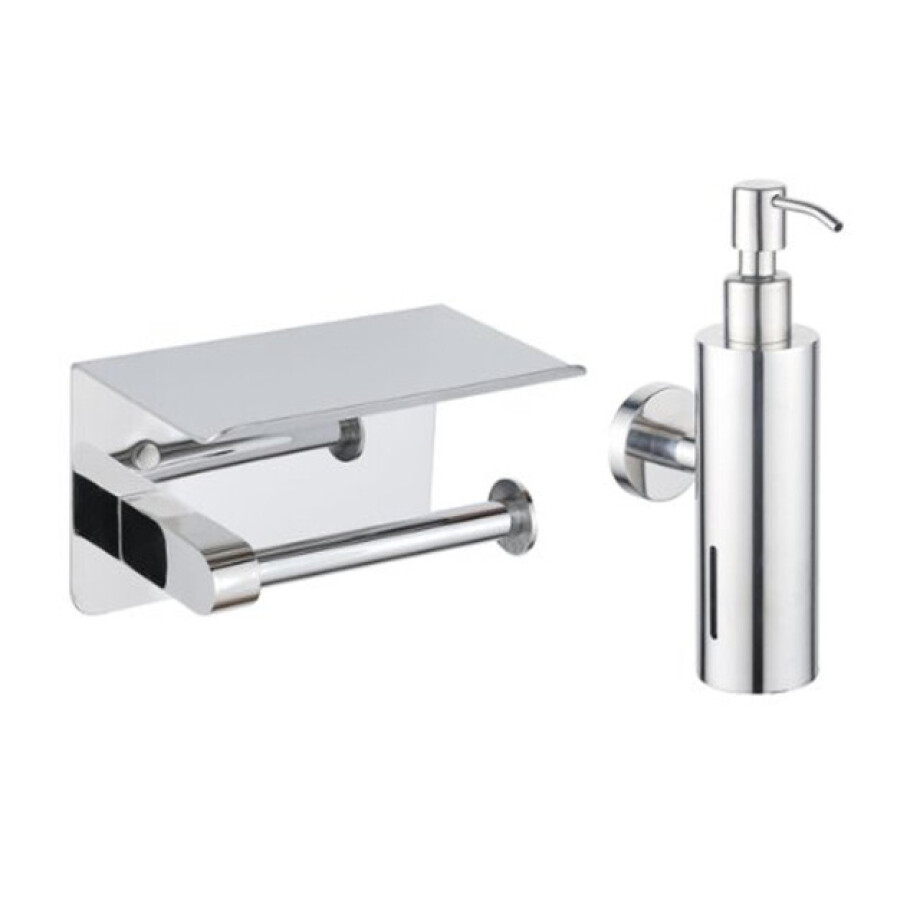 Fortifura Calvi toilet accessoireset - zeepdispenser - toiletrolhouder - met plateau - chroom SW1183056/SW1111566 afbeelding 1