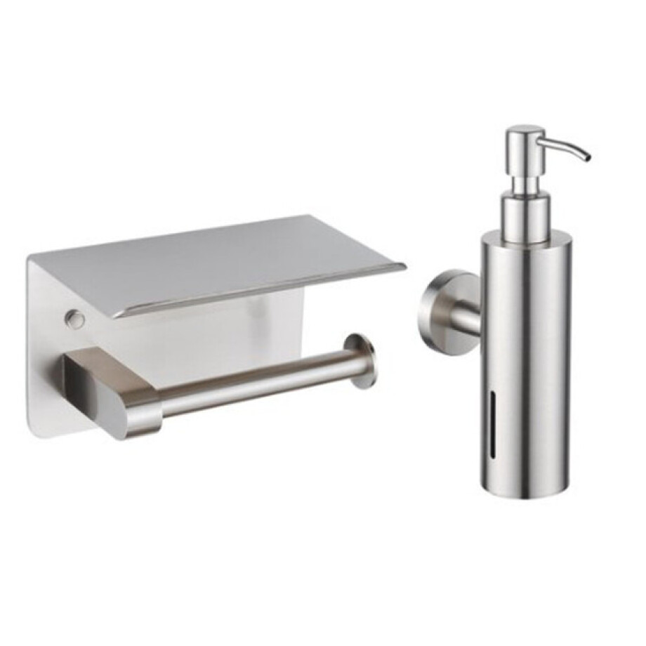 Fortifura Calvi toilet accessoireset - zeepdispenser - toiletrolhouder - met plateau - geborsteld RVS SW1183054/SW1111568 afbeelding 1