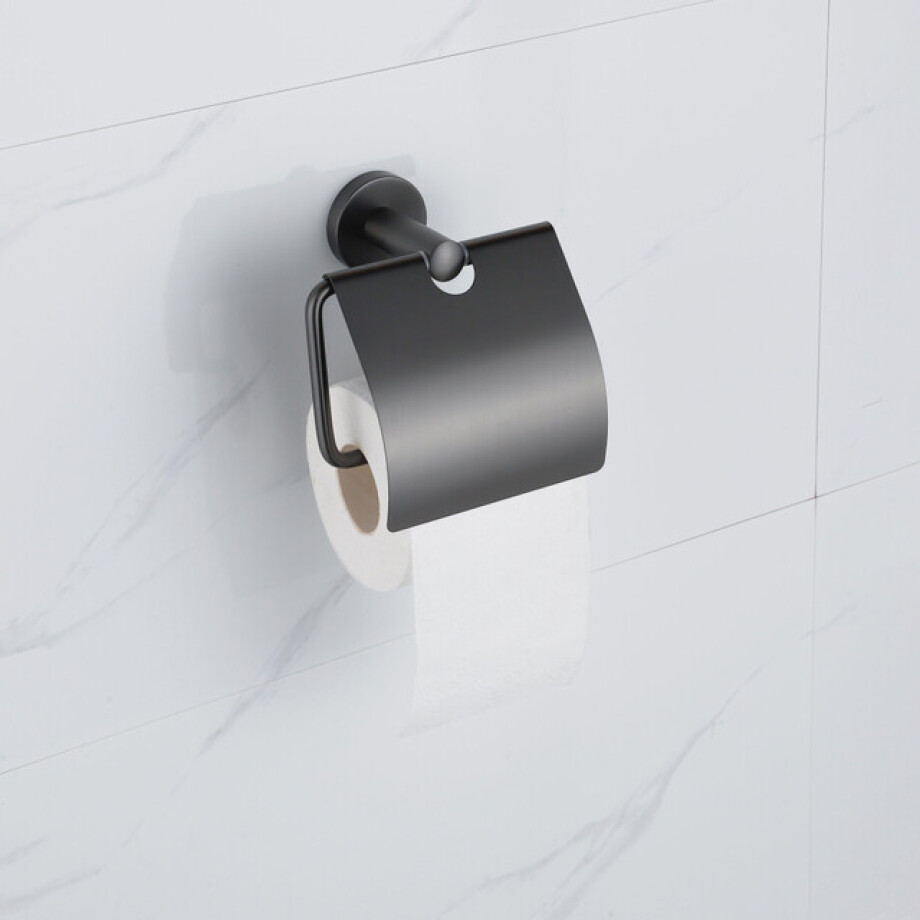Fortifura Calvi - toiletrolhouder - met klep - Geborsteld Gunmetal PVD SW1183147 Fortifura Calvi - toiletrolhouder - met klep - Geborsteld Gunmetal PVD SW1183147 afbeelding 1
