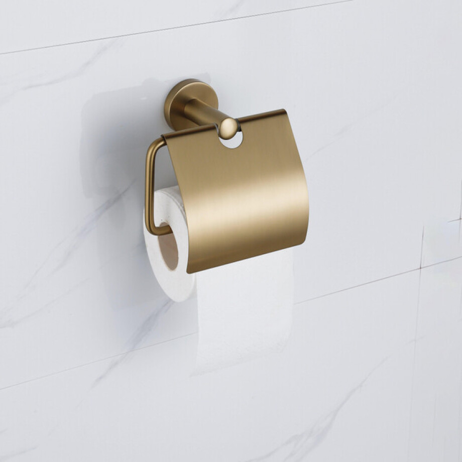 Fortifura Calvi - toiletrolhouder - met klep - Geborsteld Messing PVD (Goud) SW1183146 Fortifura Calvi - toiletrolhouder - met klep - Geborsteld Messing PVD (Goud) SW1183146 afbeelding 1