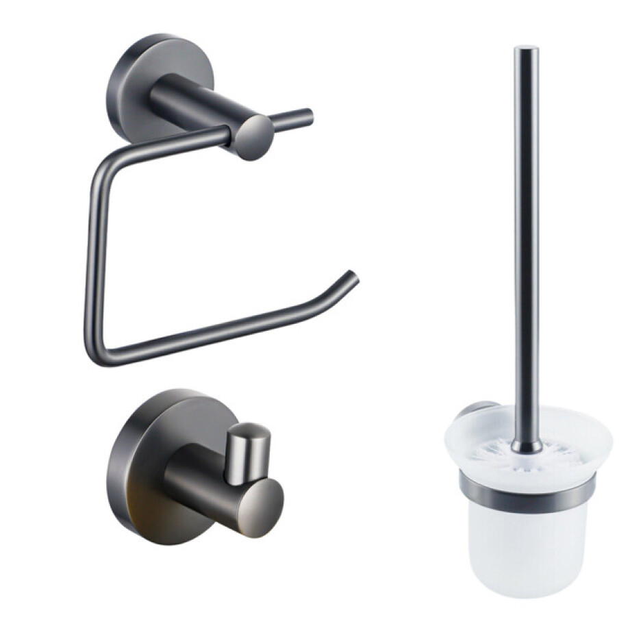 Fortifura Calvi toiletset 3-delig Geborsteld Gunmetal PVD SW721175 SW721173 SW721176 afbeelding 1