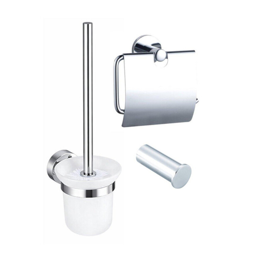 Fortifura Calvi Toiletset 3-delig - toiletrolhouder met klep - toiletborstel - handdoekhaak enkel rond - chroom SW1183142 SW1211590 SW639924 Fortifura Calvi Toiletset 3-delig - toiletrolhouder met klep - toiletborstel - handdoekhaak enkel rond - chroom SW1183142 SW1211590 SW639924 afbeelding 1