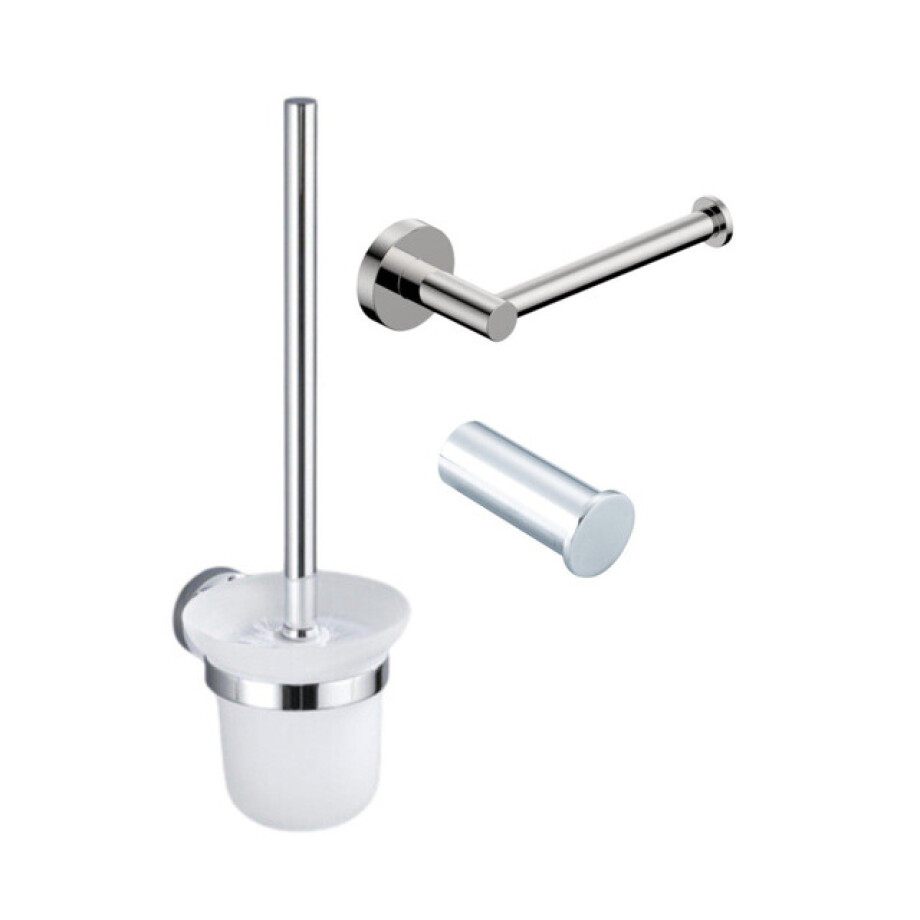 Fortifura Calvi Toiletset 3-delig - toiletrolhouder zonder klep - toiletborstel - handdoekhaak enkel rond - Chroom SW639924 SW639926 SW1211590 afbeelding 1