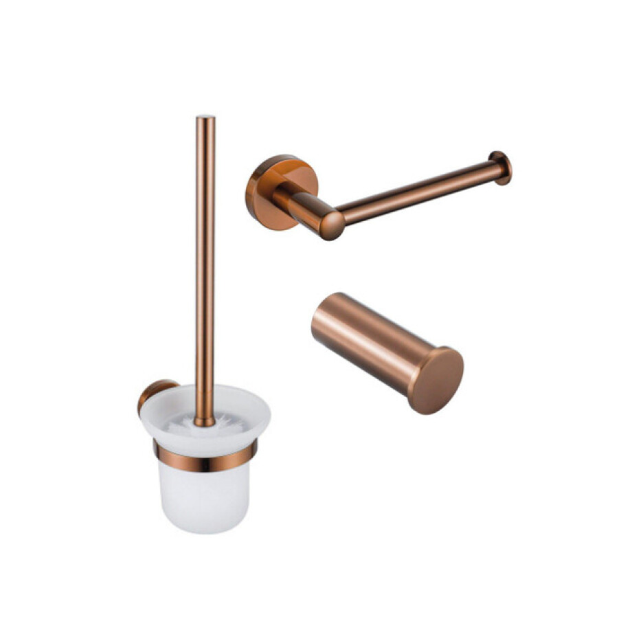 Fortifura Calvi Toiletset 3-delig - toiletrolhouder zonder klep - toiletborstel - handdoekhaak enkel rond - Geborsteld koper PVD (Koper) SW970050 SW970052 SW1211593 afbeelding 1