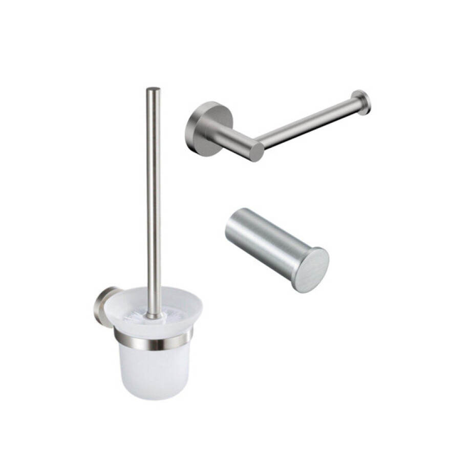 Fortifura Calvi Toiletset 3-delig - toiletrolhouder zonder klep - toiletborstel - handdoekhaak enkel rond - Geborsteld RVS PVD (RVS) SW639927 SW639930 SW639931 afbeelding 1