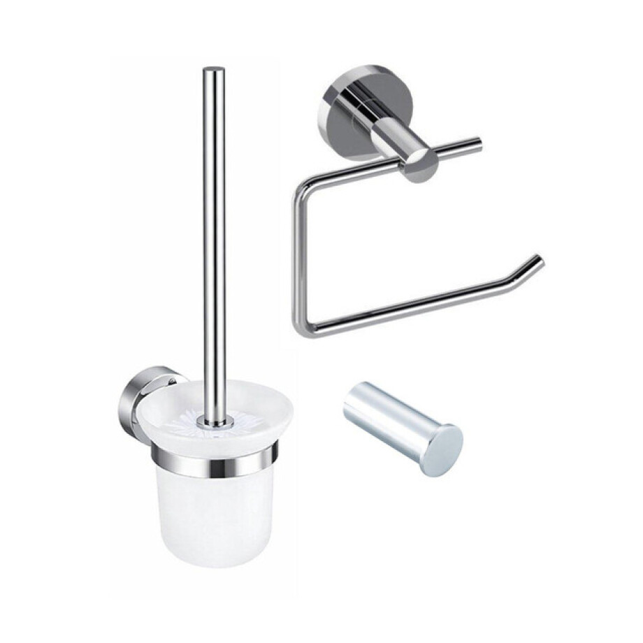 Fortifura Calvi Toiletset 3-delig - toiletrolhouder zonder klep - toiletborstel - handdoekhaak enkel rond - chroom SW639923 SW1211590 SW639924 afbeelding 1