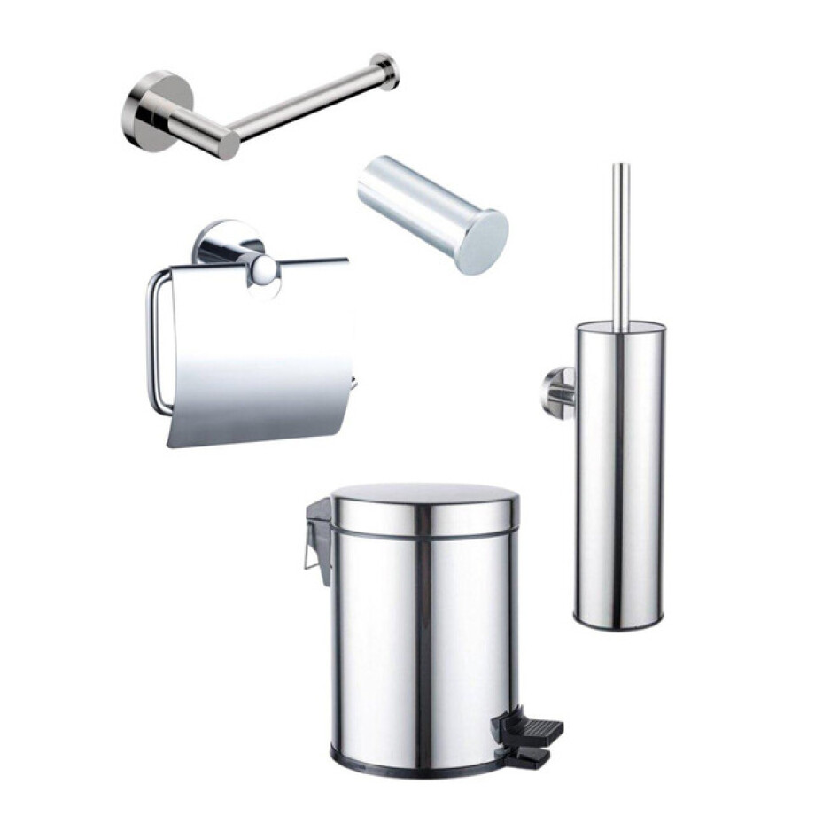 Fortifura Calvi Toiletset 5-delig - toiletrolhouder - reserverolhouder - toiletborstelhouder - handdoekhaak - pedaalemmer - chroom SW1183142/SW639926/SW1111539/SW1211590/SW1111576 afbeelding 1