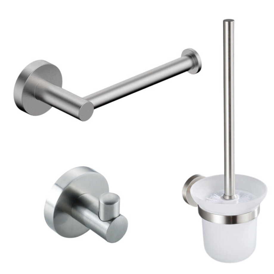 Fortifura Calvi Toiletset - toiletborstelhouder - open - handdoekhaak - toiletrolhouder - zonder klep - geborsteld RVS SW639927/SW639930/SW639931 afbeelding 1
