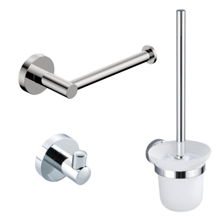 Fortifura Calvi Toiletset - toiletborstelhouder - open - handdoekhaak - toiletrolhouder - zonder klep - chroom SW639922/SW639924/SW639926 afbeelding 1
