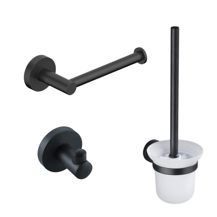 Fortifura Calvi Toiletset - toiletborstelhouder - open - handdoekhaak - toiletrolhouder - zonder klep - mat zwart SW639932/SW639936/SW639935 afbeelding 1
