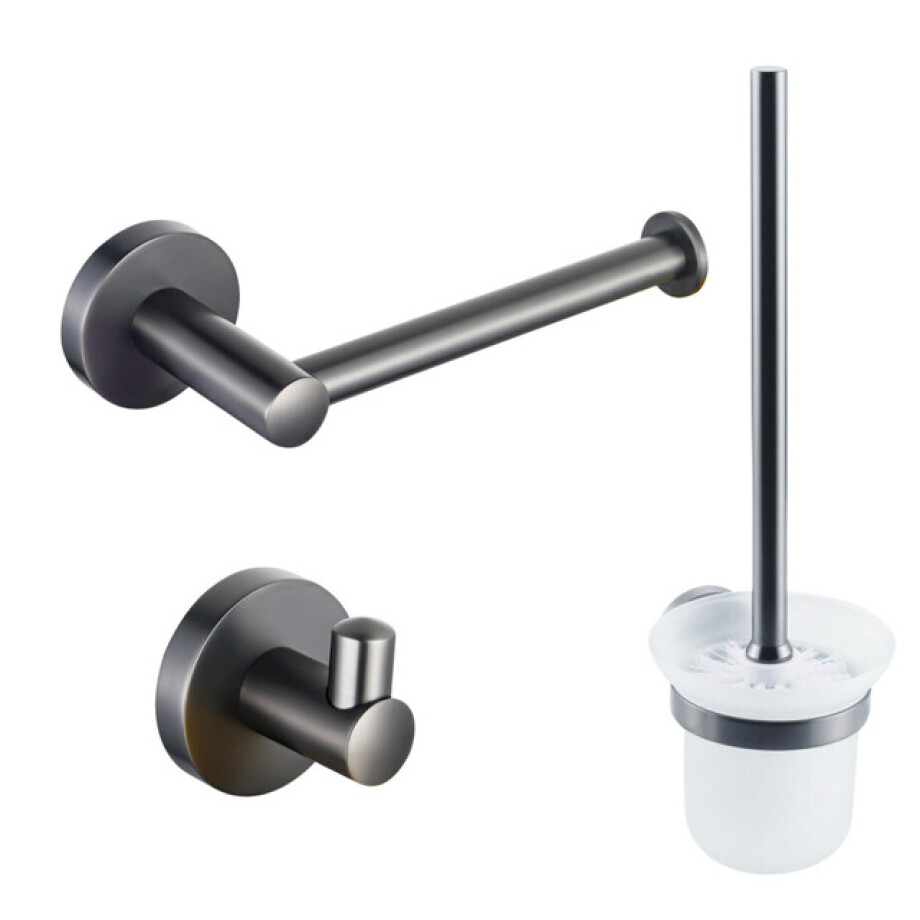 Fortifura Calvi Toiletset - toiletborstelhouder - open - handdoekhaak - toiletrolhouder - zonder klep - geborsteld gunmetal SW721175/SW721173/SW721172 afbeelding 1