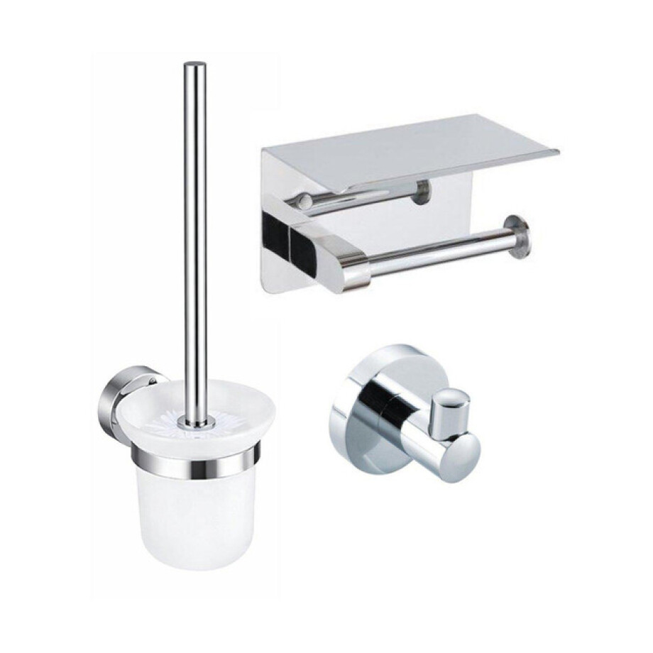 Fortifura Calvi Toiletset - toiletrolhouder met klep- toiletborstel - handoekhaak - chroom SW1183142/SW1183056/SW639922 afbeelding 1