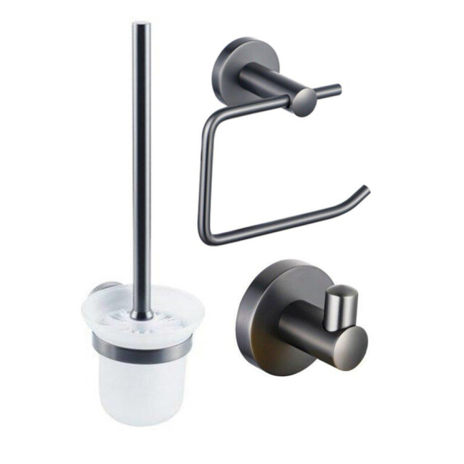 Fortifura Calvi Toiletset - toiletrolhouder met klep- toiletborstel - handoekhaak - geborsteld gunmetal PVD SW1183147/SW721175/SW721173 afbeelding 1