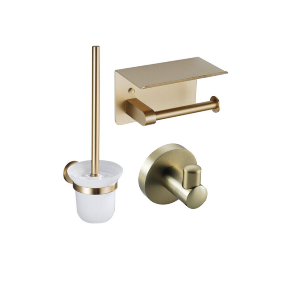 Fortifura Calvi Toiletset- toiletrolhouder- toiletborstel - handoekhaak - Geborsteld Messing PVD SW1183053/SW639937/SW639940 Fortifura Calvi Toiletset- toiletrolhouder- toiletborstel - handoekhaak - Geborsteld Messing PVD SW1183053/SW639937/SW639940 afbeelding 1