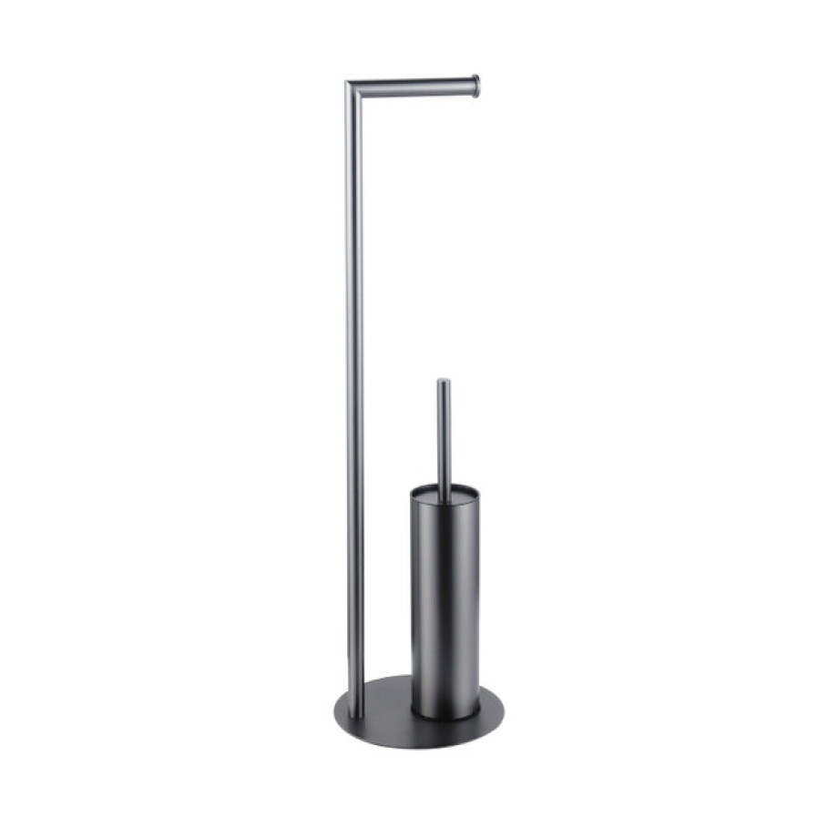 Fortifura Calvi vrijstaande toiletrolhouder met toiletborstel - Geborsteld Gunmetal PVD SW1189061 afbeelding 1