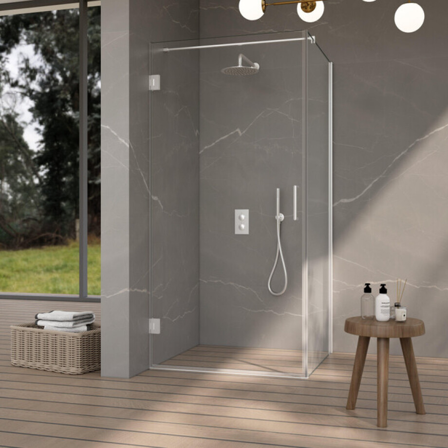 Fortifura Galeria Douchecabine - 100x140x200cm - scharnieren - deurgreep - stabilisatiestang - vlak - helder veiligheidsglas - Geborsteld RVS PVD (Rvs) SW1122549/SW1122566/SW797908/SW797916 afbeelding 1