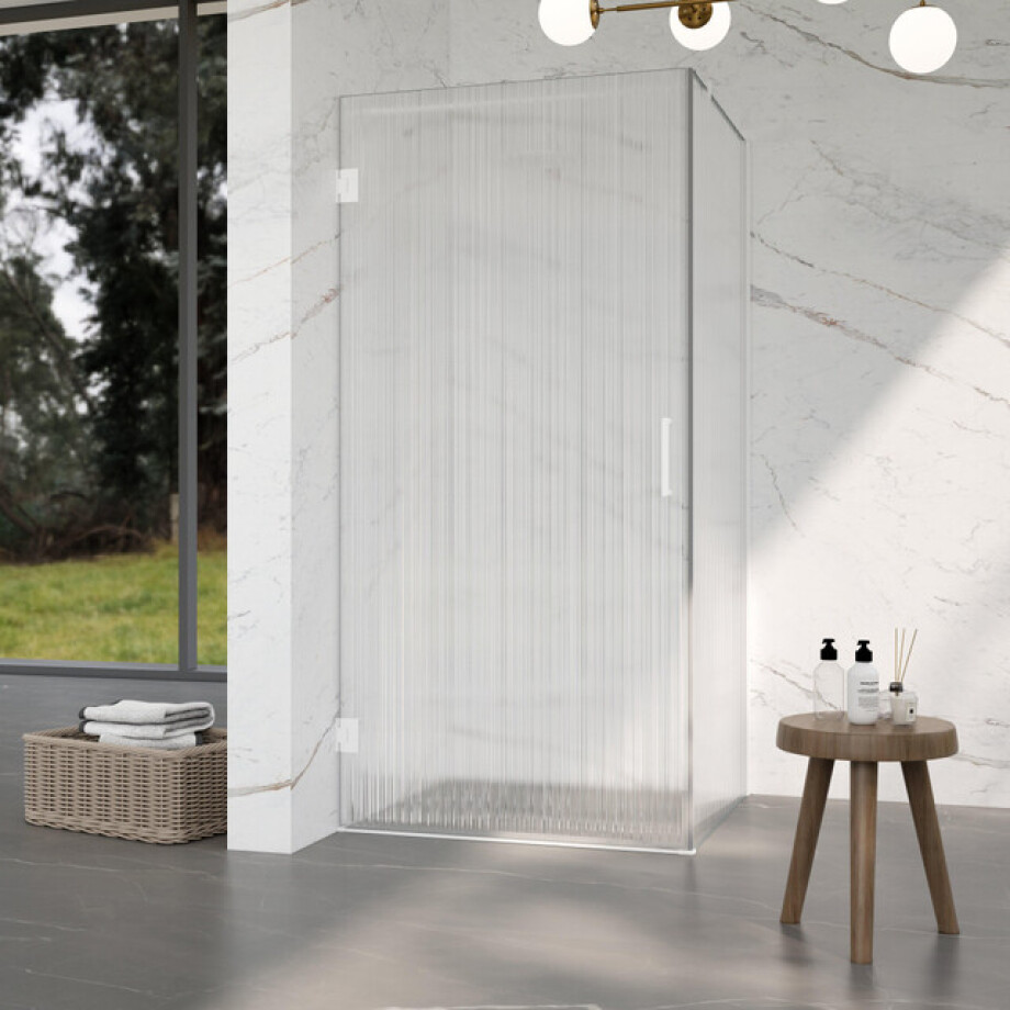 Fortifura Galeria Douchecabine - 100x80x200cm - scharnieren - deurgreep - stabilisatiestang - helder geribbeld - veiligheidsglas - mat wit SW1208822/SW1122562/SW797906/SW797952 afbeelding 1