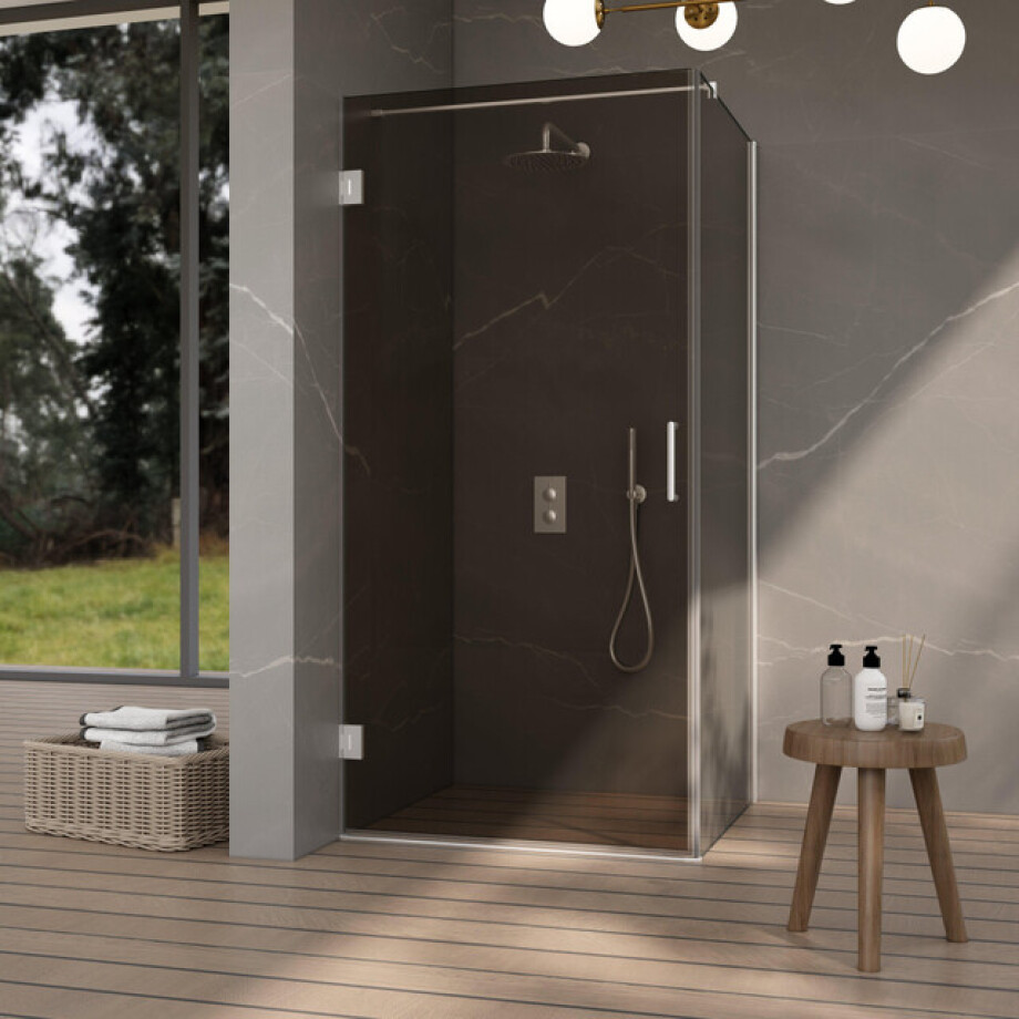 Fortifura Galeria Douchecabine - 100x80x200cm - scharnieren - deurgreep - vlak - rookglas - Geb SW1122557/SW1122566/SW797908/SW797940 afbeelding 1