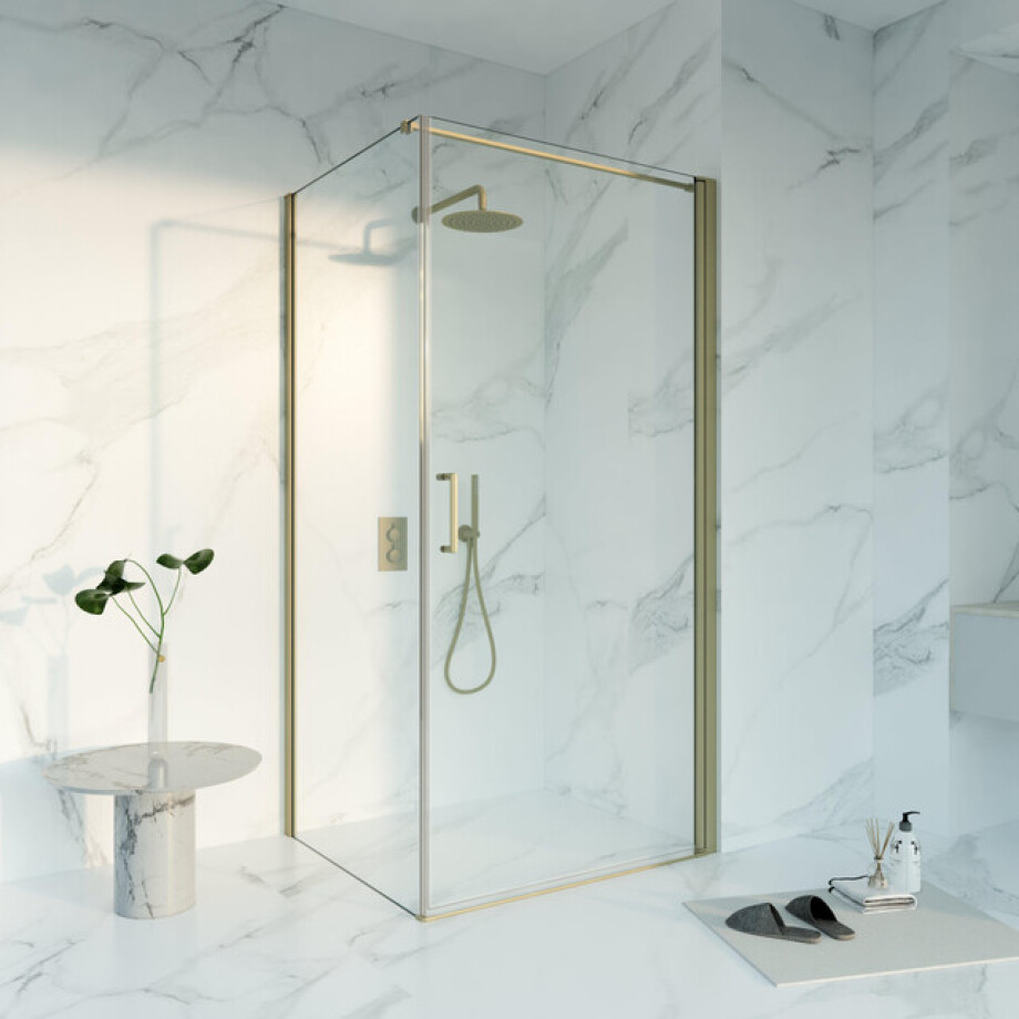 Fortifura Galeria Douchecabine - 100x90x200 - Profiel - veiligheidsglas - anti kalk - Geborsteld Messing PVD (Goud) SW1122493 SW797926 SW797910 afbeelding 1