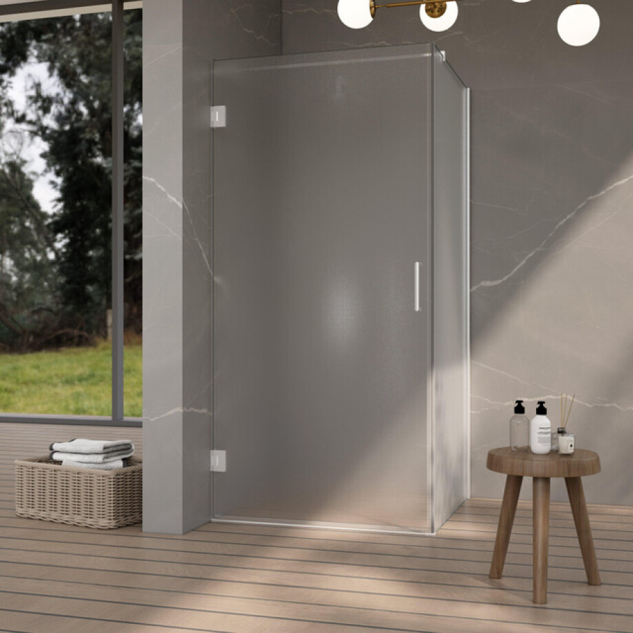Fortifura Galeria Douchecabine - 100x90x200cm - scharnieren - deurgreep - vlak - gesatineerd veiligheidsglas - Chroom SW1122554/SW1122560/SW797904/SW797929 afbeelding 1
