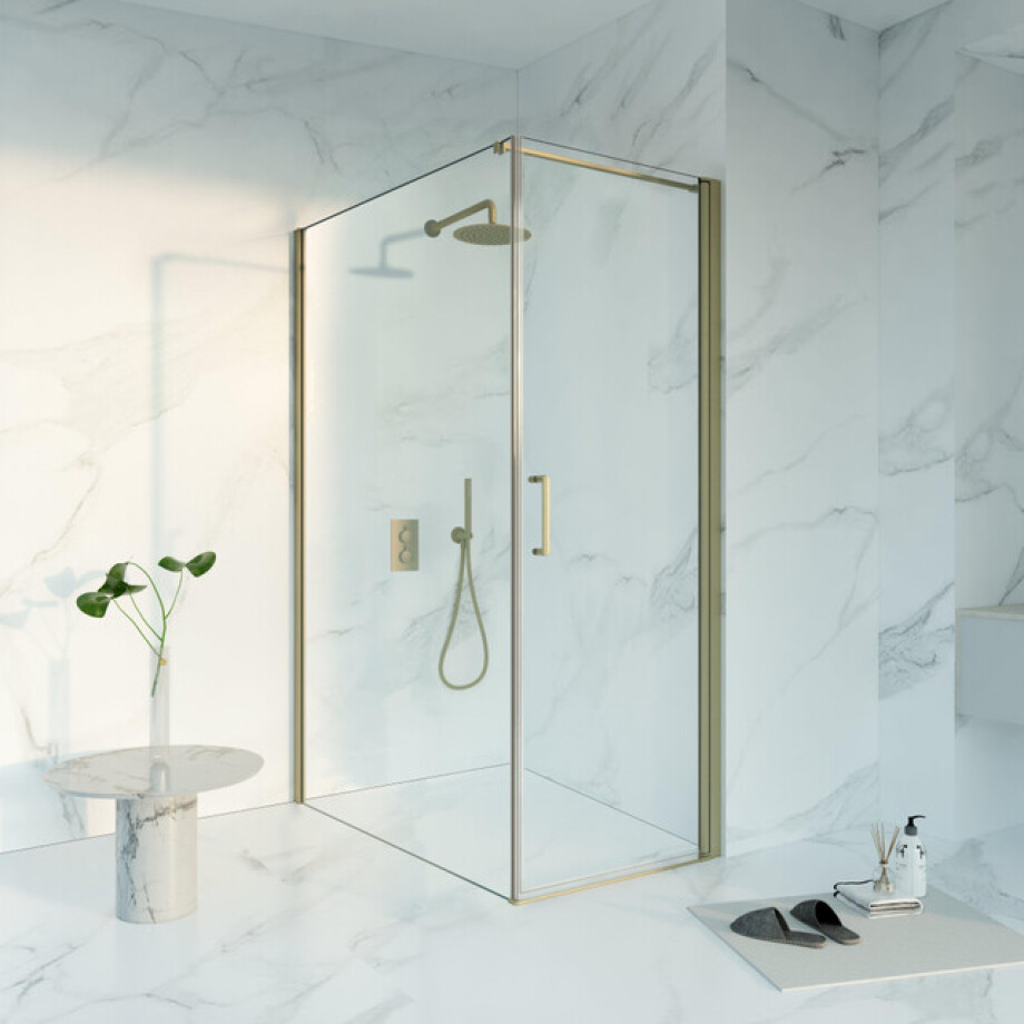 Fortifura Galeria Douchecabine - 70x140x200 - Profiel veiligheidsglas - anti kalk - Geborsteld Messing PVD (Goud) SW1122476/SW797916/SW797910 afbeelding 1