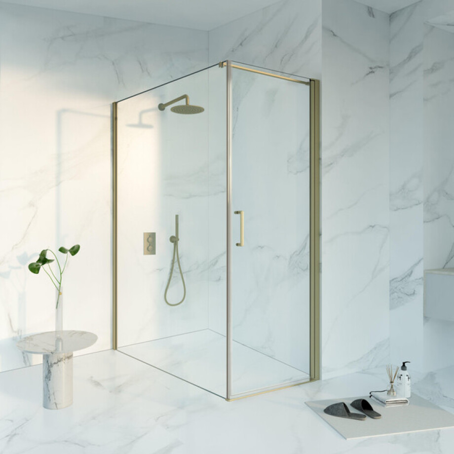 Fortifura Galeria Douchecabine - 70x160x200 - Profiel veiligheidsglas - anti kalk - Geborsteld Messing PVD (Goud) SW1122476/SW797918/SW797910 Fortifura Galeria Douchecabine - 70x160x200 - Profiel veiligheidsglas - anti kalk - Geborsteld Messing PVD (Goud) SW1122476/SW797918/SW797910 afbeelding 1