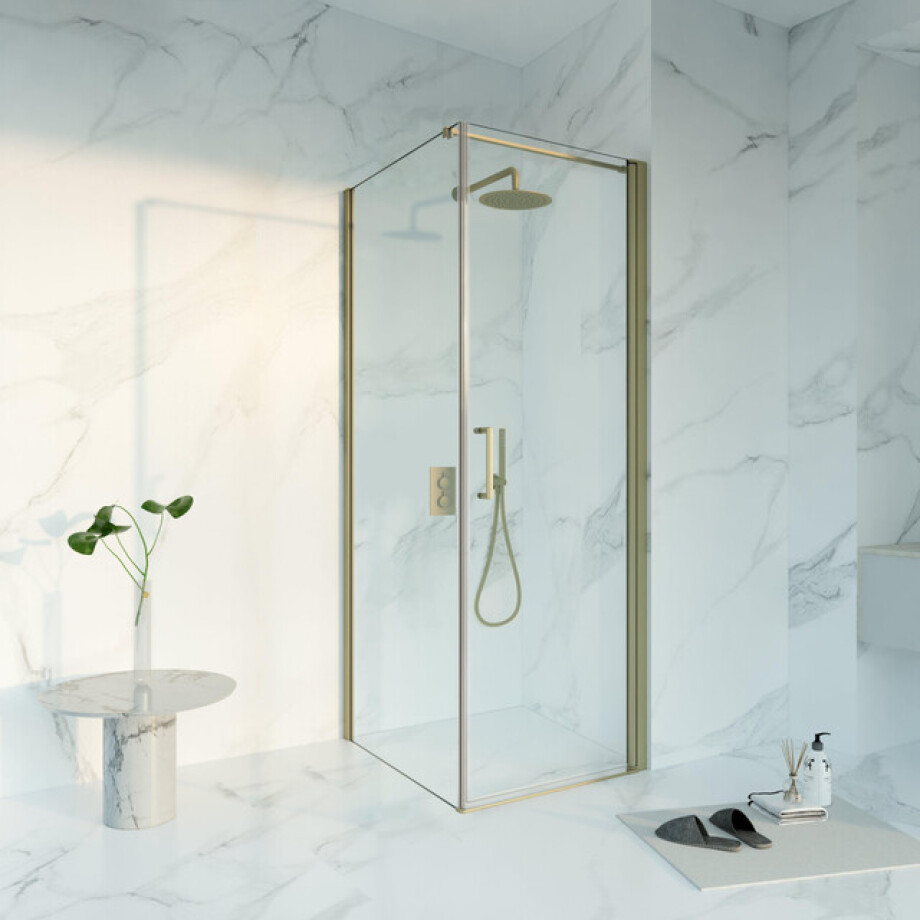 Fortifura Galeria Douchecabine - 70x80x200 - Profiel veiligheidsglas - anti kalk - Geborsteld Messing PVD (Goud) SW1122476/SW797914/SW797910 afbeelding 1